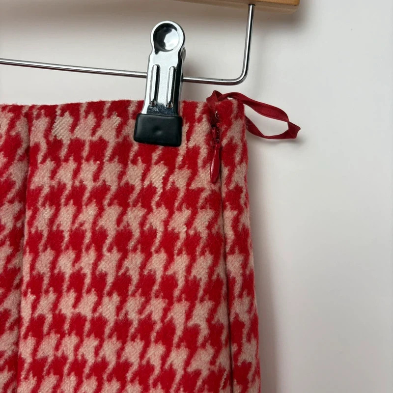 Prada Tweed Houndstooth Wool Red A-Line Mini Skirt image 7