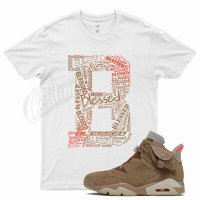 White BLESSED T Shirt for J1 6 British Khaki Travis Scott Cactus Jack 4