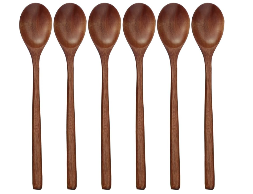 Wooden Spoons, 6 Pieces 9 Inch Wood Soup Spoons for Eating Mixing Stirring