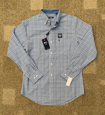 Mens IZOD Advantage Performance LS Button Up Shirt Turkish Sea Plaid Size Small