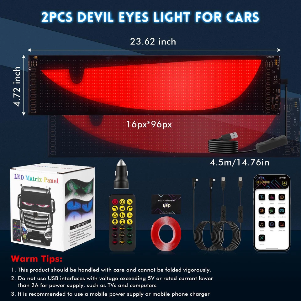 2x 60cm Lkw Devil's Eye Lampe LED-Bildschirm Auto-Augenlicht dynamisches Licht - Bild 4 von 4