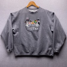 Vtg Looney Tunes Warner Bros Sweatshirt Mens M Embroidered Bugs Taz Marvin 90s