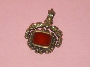 Authentic Beautiful Late Georgian Gold Plated Watch Fob With Carved Carnelian Locket