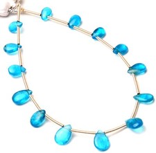 Natural Gem Neon Blue Apatite 6x4 to 7x5 mm Size Smooth Pear Beads 7" Strand