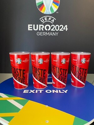 4 Original Coca Cola Becher UEFA EURO 2024 0,5 L sehr guter Zustand (Set)