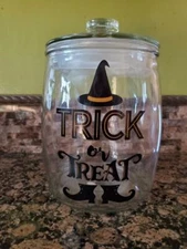 Trick or Treat Halloween Glass Canister Candy Jar