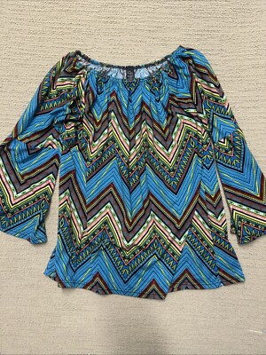 Win Win Women s Plus 2X 3X Bell Sleeve Tunic Top Multicolor Boho Aztec Festival
