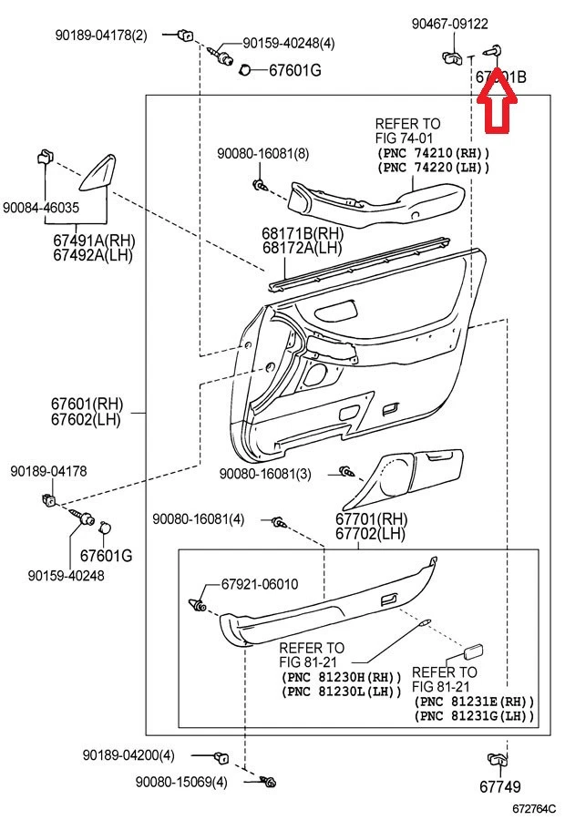 95 - 99 TOYOTA AVALON SET OF 2 INTERIOR DOOR PANEL TRIM BOARD CLIP NEW 07066-22 - Image 3 of 3