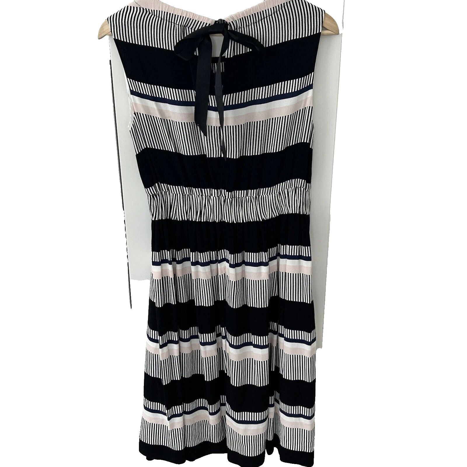 Abito Kate Spade Bay a righe cravatta fiocco schiena taglia 4 senza maniche nero festa *