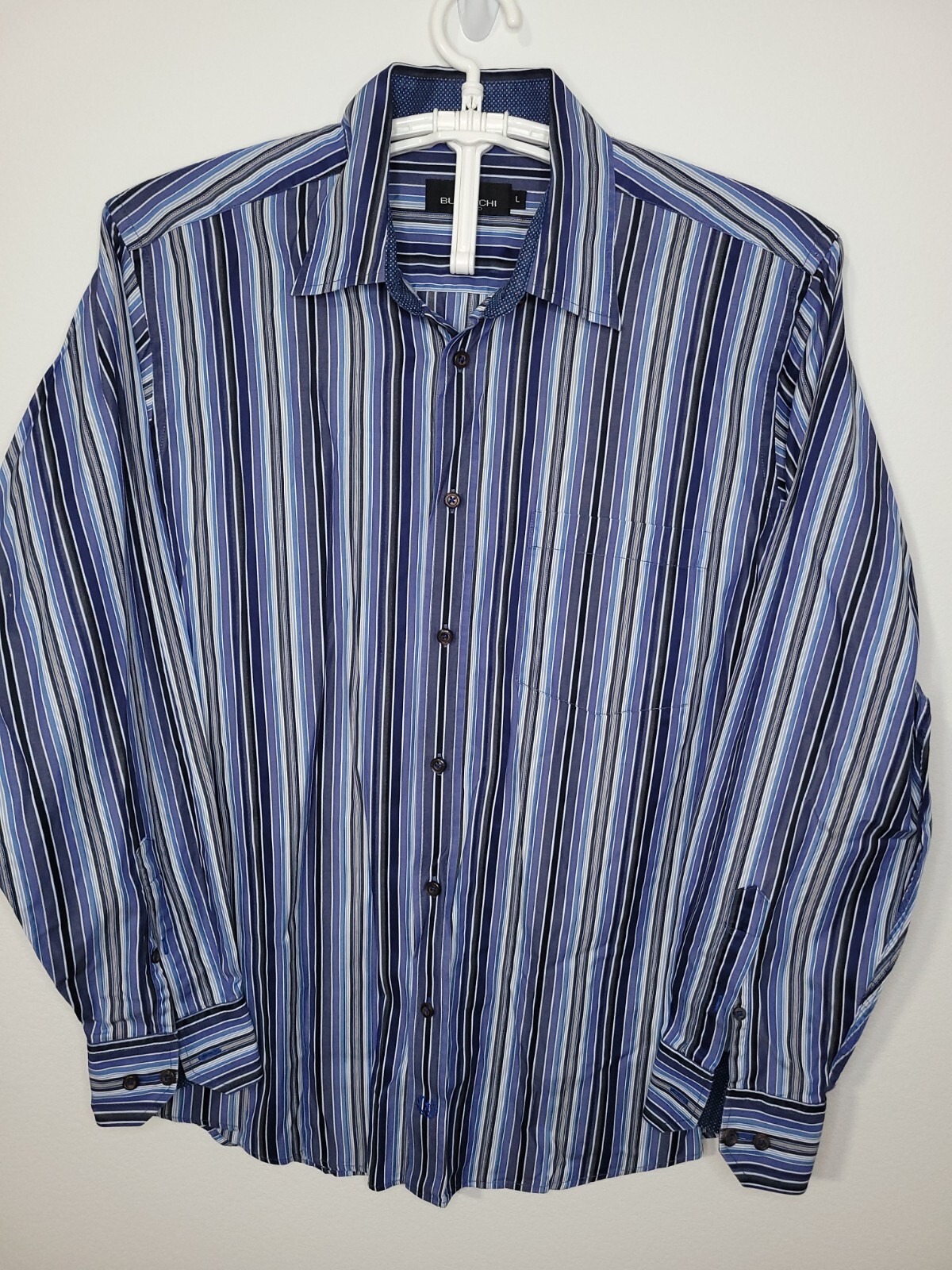 Bugatchi Uomo Shirt Mens Large Blue Striped Shape… - image 1