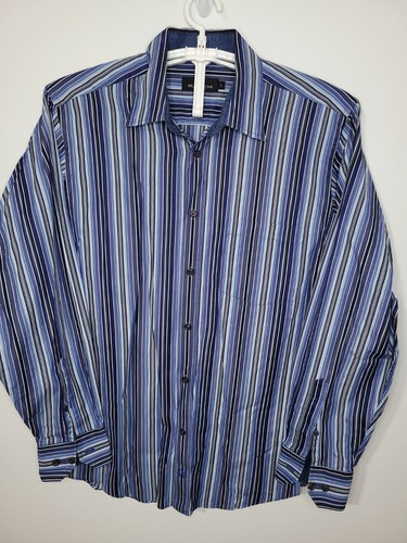 Bugatchi Uomo Shirt Mens Large Blue Striped Shaped