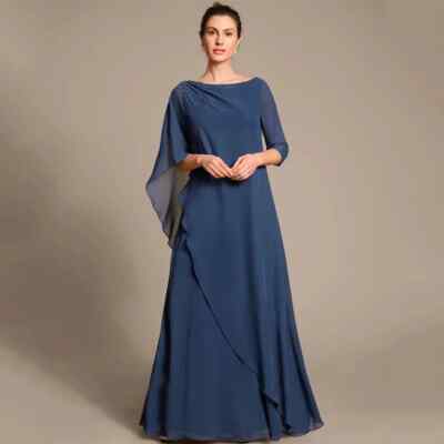 Chiffon Mother of the Bride Dresses 3/4 Sleeve Zipper Back Wedding Party Gowns