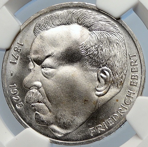 1975 J GERMANY Politician Friedrich Ebert Antique Silver 5 Mark Coin NGC i105796