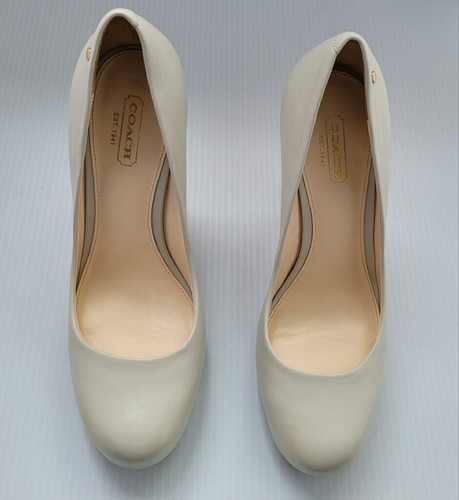 Coach Womens Size 7B Alexa Leather Pumps Beige Heel Monogram Platform Stiletto - Picture 3 of 4