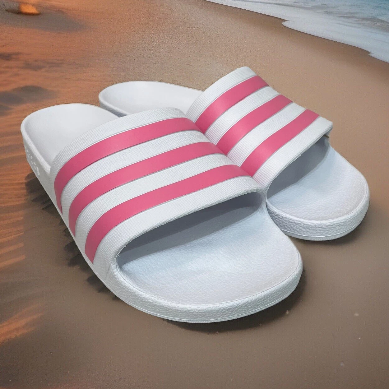 Adidas Adilette Aqua Slides donna taglia 7 bianco rosa righe slip on piscina doccia