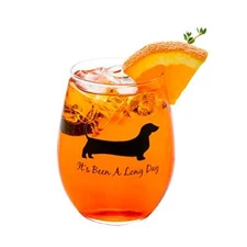 It's Been A Long Day 15oz Stemless Wine Glass | Fun Glassware With Dachshund Wie
