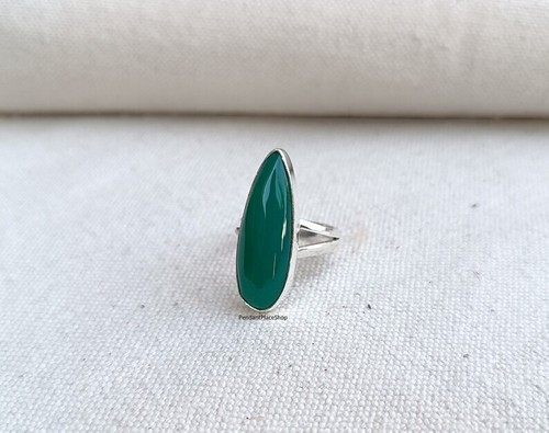 Green Onyx Ring, Handmade Ring, Green Onyx Jewelry, Statement Ring, Long Ring ,9 - Picture 11 of 12