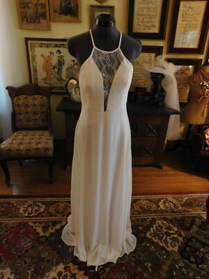 sachin and babi light blue dress Chiffon Simple Maxi Wedding Dress with Flutter Sleeves EN5713 Size 8 / Ivory main image 0