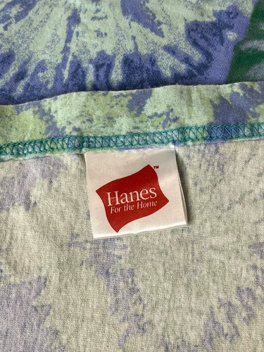 Hanes Tie Dye Flat Sheet Full-Size 100% Cotton Jersey Vintage Y2K Green Blue - Picture 9 of 14