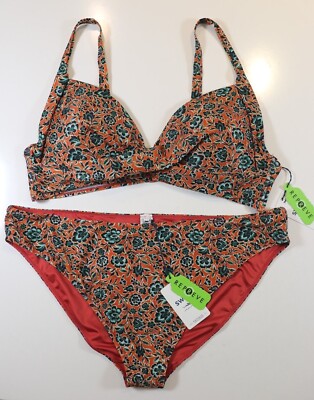 FAT FACE SKETCHED FLORAL PADDED TWIST FRONT BIKINI