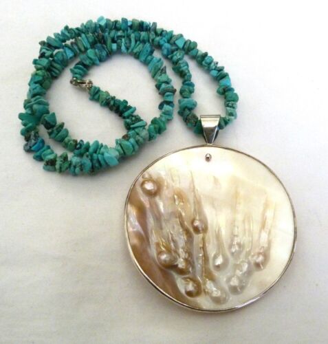 JAY KING MINE FINDS DTR HUGE BLISTER PEARL TURQUOISE STERLING SILVER NECKLACE - Bild 2 von 7