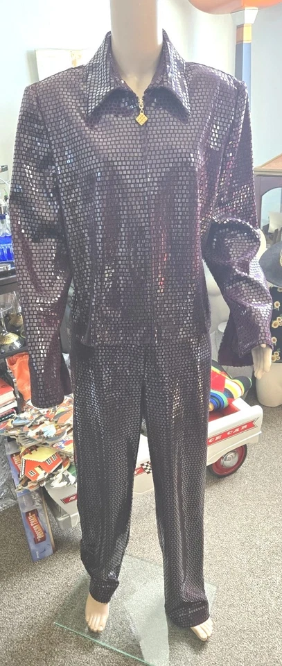 Traje Pantalón Vintage Joseph Ribkoff Lentejuelas Ciruela Berenjena Talla 12 Hecho en Canadá Foto 2 de 4