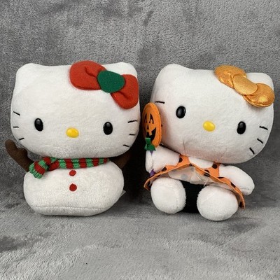 TY Beanie Babies Hello Kitty Halloween & Snowman Plush 6  Sanrio Retired Pair