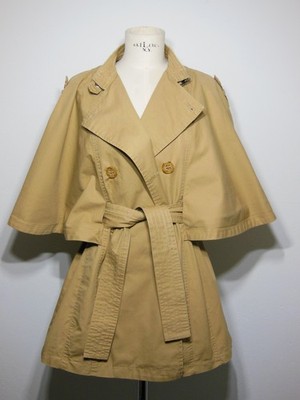 Damen Kurz Mantel Trenchcoat Lange Jacke Cape Beige/Braun  Baumwolle GR 38/40