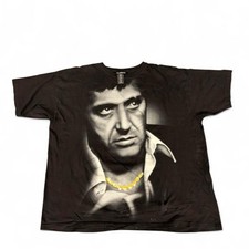 Vintage 90s Y2K Scarface Movie Tony Montana Tshirt Black 2XL Men Baggy Hip Hop
