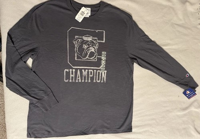 #ad Champion T Shirt Mens Dark Grey C Logo Bulldog Long Sleeve Lightweight NYT $14.99
