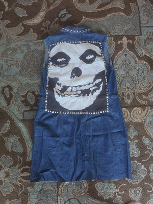 VTG Studded DIY Misfits Denim Duster Vest SMALL: CRUST PUNK MOTO THRASHED Y2K