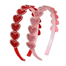 2 PCS Pink Red Rhinestone Heart Headbands Women Valentines Day Party Hairband