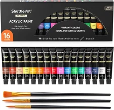 Shuttle Art Acrylic Paint Set, 16 x12ml 0.41 Fl Oz (Pack of 16), 16 Colors 