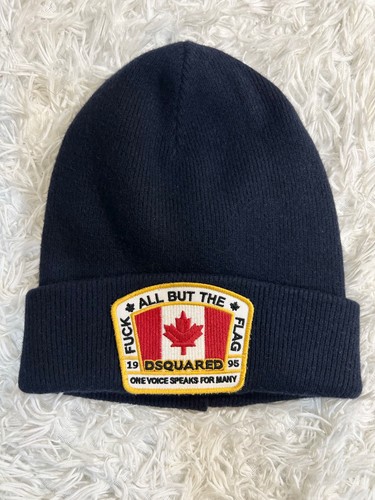 Dsquared2 Beanie Wool Blue Hat Embroidered Logo Canada Luxury Heavy