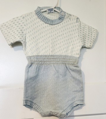 Vtg Kid N Cotton Infant 1 Piece Outfit Knits Short Set White & Blue **READ**