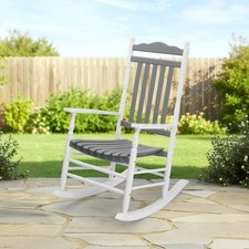 Wooden Rocking Chair 45" Armchair, High Back Reclining Seat for In/Outdoor Porch