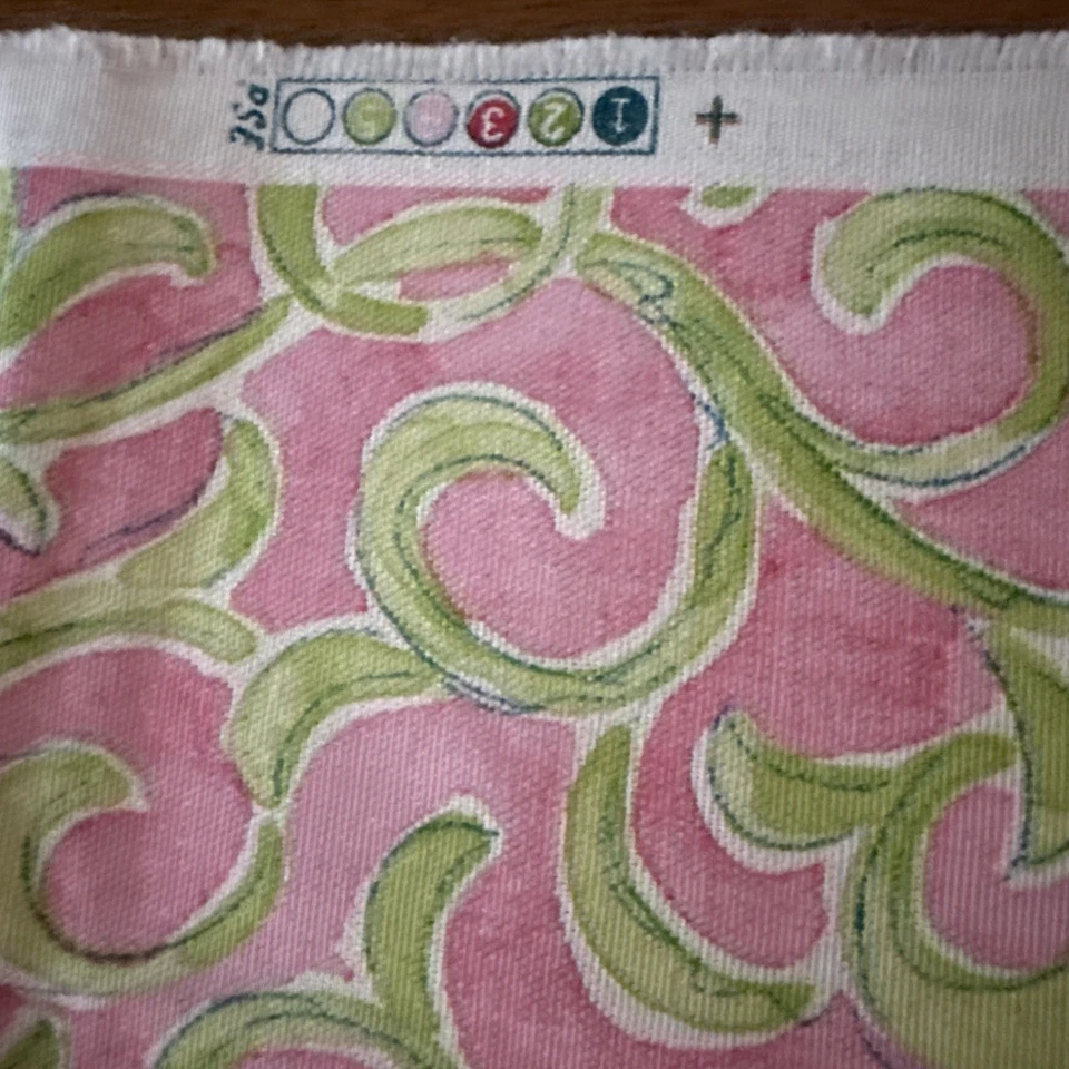 Waverly Pink & Green Sarong Scroll 100% Cotton Fabric  29x49 PIECE - Image 4 of 4