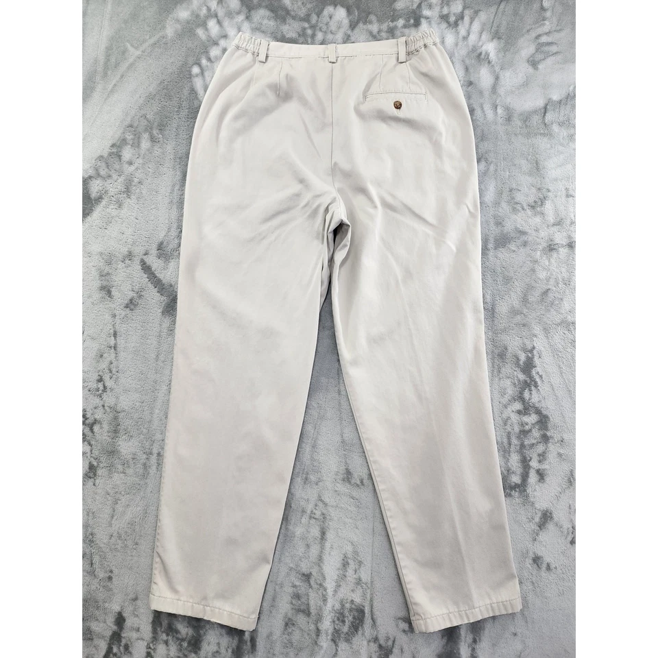 Pantalones chinos plisados de tiro alto Eddie Bauer vintage años 90 talla 14 algodón caqui tostado Foto 3 de 4