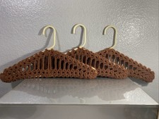 Crochet Brown Covered Plastic Hanger 12" Lot of 3