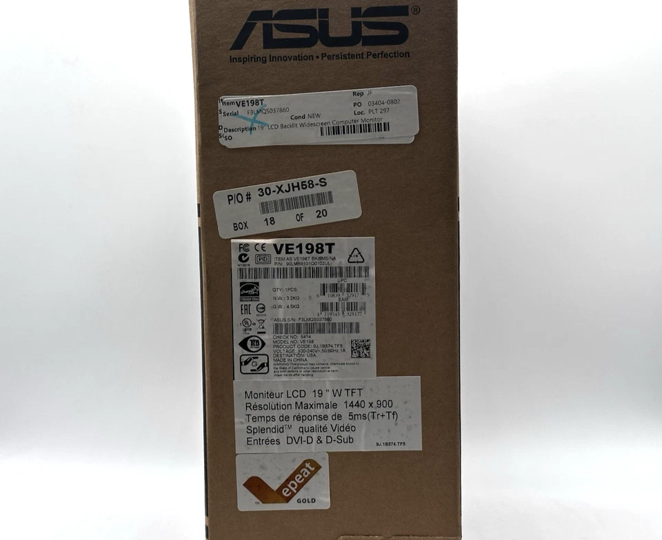 Asus VE198T 19" LED LCD Widescreen Monitor VE198-New Sealed Box - Image 3 of 4