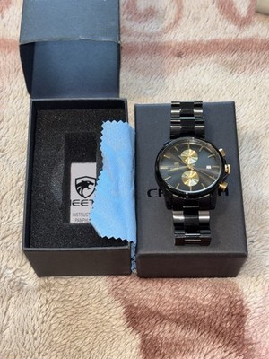 Cheetah CH-1604 Quartz Chronograph Men s Watch Black and Gold Stainless Steel