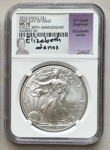 2016 S$1 Silver Eagle 1st Day of Issue NGC MS70 Elizabeth Jones Signed;W051