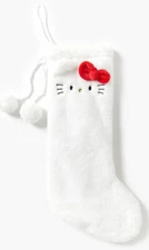 Hello Kitty Fuzzy White & Red Bow 19” Christmas Stocking 2023 NEW W/TAG F21