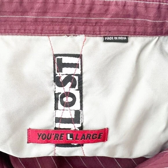 Lost Abotonada Hombres Grande Granate Rayas Logo Largo Manga Bordada Foto 3 de 4