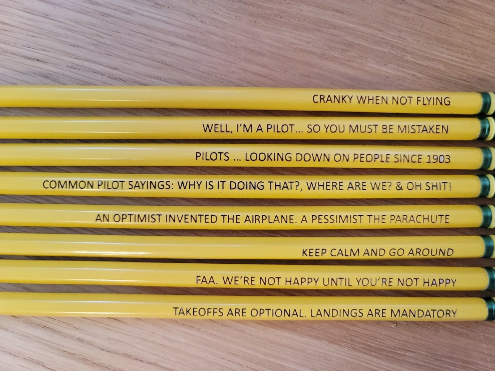Pilot Pencils - 8 Pencils Engraved with Humorous Aviation Memes - Gift for Pilot-image