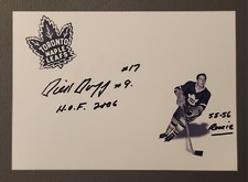 Dick Duff Auto Signed 5 x 7 Toronto Maple Leafs  Multiple Inscriptions !