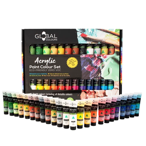 GLOBAL COLOURS Acrylic Paint Set – 24 x 36ml Tubes – Artist Quality, Waterproof