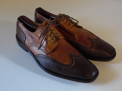 Mens linea sore' roma  brown on brown wing tip shoe leather sole 44 us 10.5