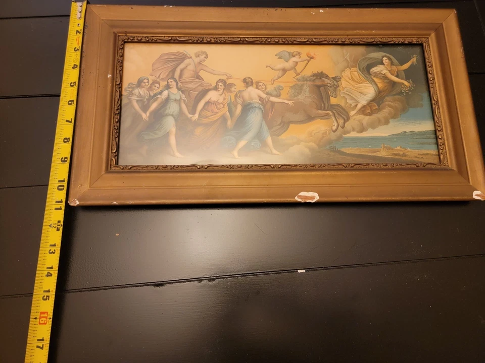 古董 1920 年代 Chromolithograph L'Aurora Guido Reni 原版经典框架 — 第 3/4 张图片