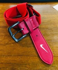 Vintage NIKE SWOOSH Slide 30" Adjustable Stretch Belt Red Black Chrome Buckle